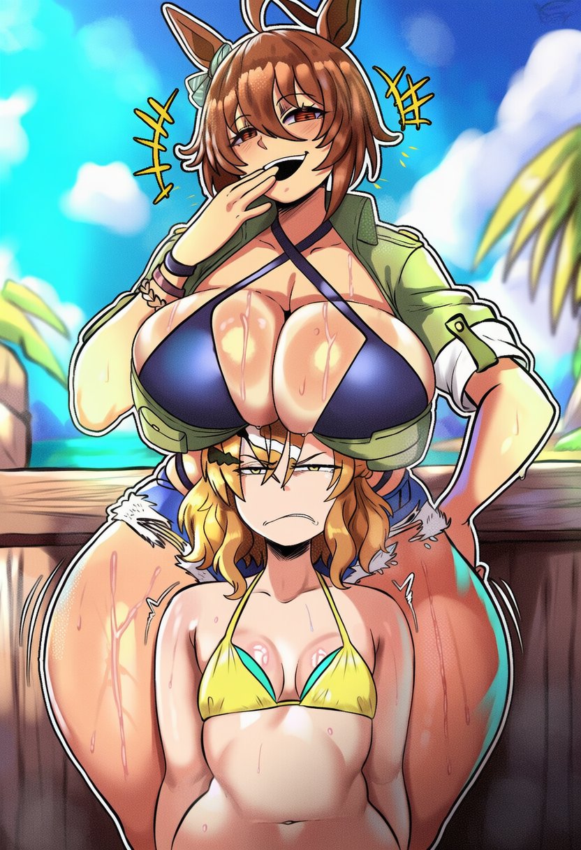 2girls, ai generated, female only, ishimo, size difference, umamusume, umamusume pretty derby