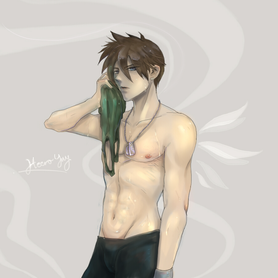 dog_tags gundam heero_yui male male_only solo sweat topless