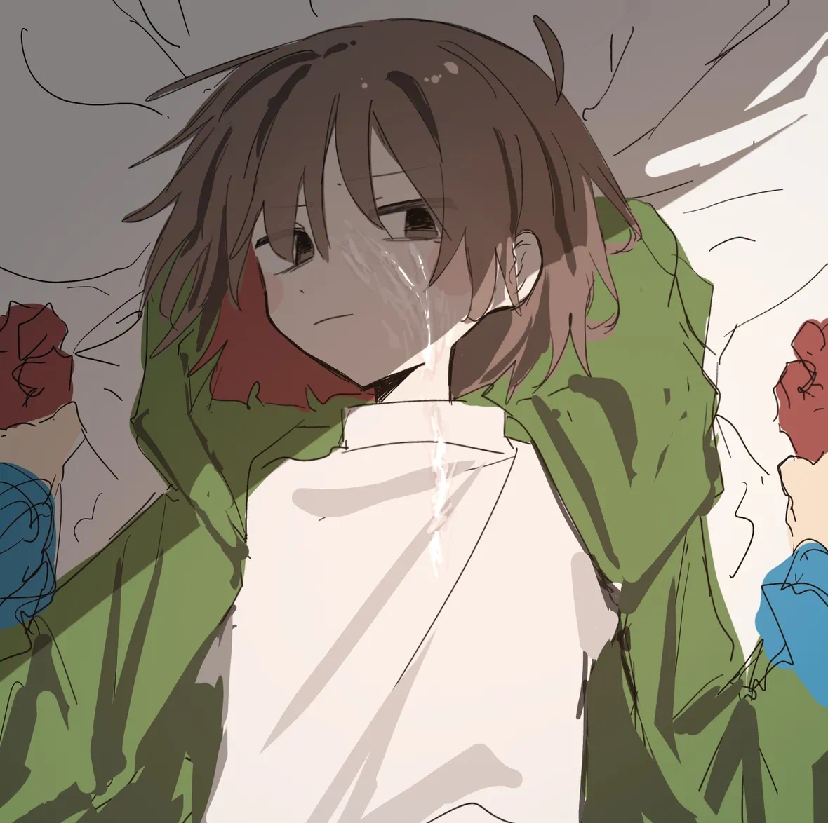 ambiguous gender, artist request, chara, charisk, clothed sex, cum on body, cum on clothes, cum on face, cumshot, female chara, frisk, male frisk, male on top, pov male, storyshift, storyshift chara, undertale, undertale (series)