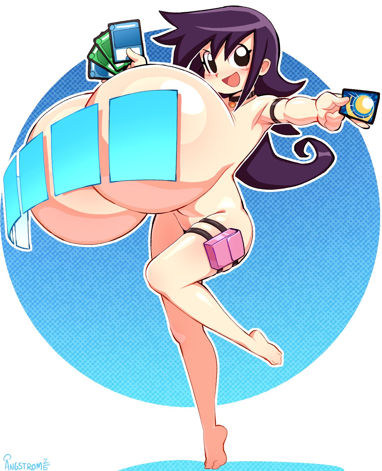 1girls, angstrom, black eyes, black hair, cards, colored, completely naked, completely naked female, completely nude, completely nude female, duel masters, fair skin, hyper, hyper breasts, tagme, tasogare mimi, top heavy