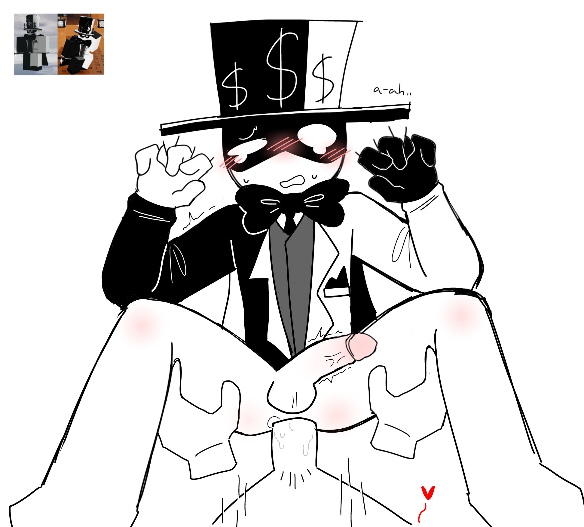 2boys, anal sex, artful (die of death), artistry (die of death), blush, crying, dick, die of death (roblox), gay, gay sex, legs spread, male only, orchestraful (die of death), penetration, pulling sheets, reference image, roblox, roblox game, robloxian, tagme, tears of pleasure, top hat
