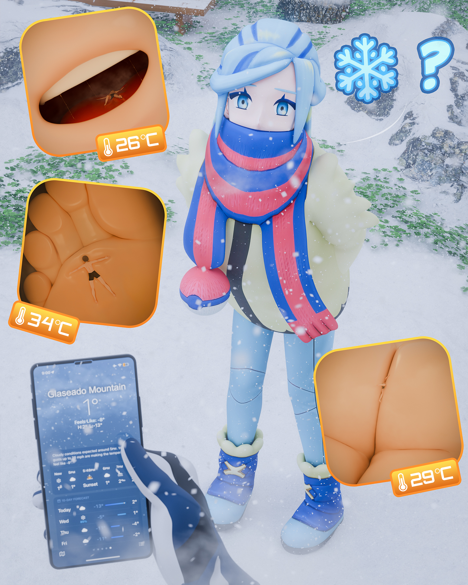 ?, 1boy, 3d, ass, blue eyes, blue hair, boots, clothed, clothing, clothing entrapment, cold, cute, dominant femboy, dominant male, feet, femboy, femboydom, foot fetish, footwear, giant, giant femboy, giant male, grusha (pokemon), inshoe, insole, larger femboy, larger male, macro, male only, mawshot, micro, mouth, open mouth, outdoors, pokemon, polyphius, pov, pretty boy, saliva, saliva string, scarf, shoes, snow, steam, stepped on, trapped, trapped in butt, trapped in clothing, trapped in shoe, twink, vore