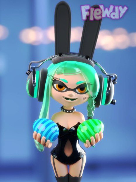 blowtayy bunny_ears bunnygirl bunnysuit flewdy green_hair inkling inkling_girl splatoon splatoon_2 splatoon_3