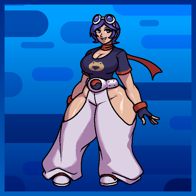 1girls big_ass big_breasts blue_border bottom_heavy hips king_of_fighters may_lee royalmilk20 self_upload snk solo_female sunglasses_on_head tagme thick_thighs wide_hips