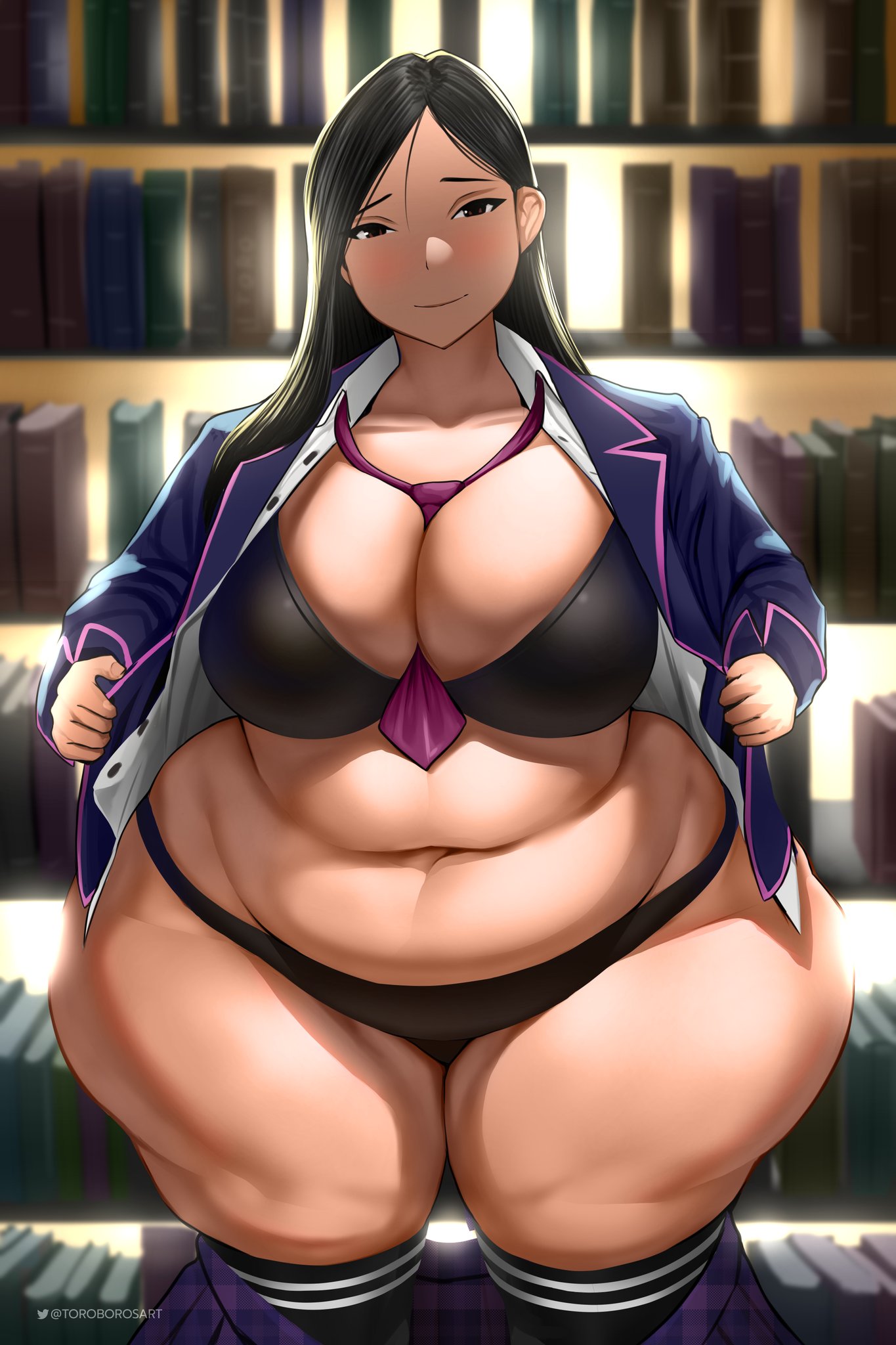 1girls, bbw, breasts, chubby, cleavage, female, female only, huge breasts, looking at viewer, overweight, overweight female, solo, thick thighs, toro (toroboro), toroboro, wide hips