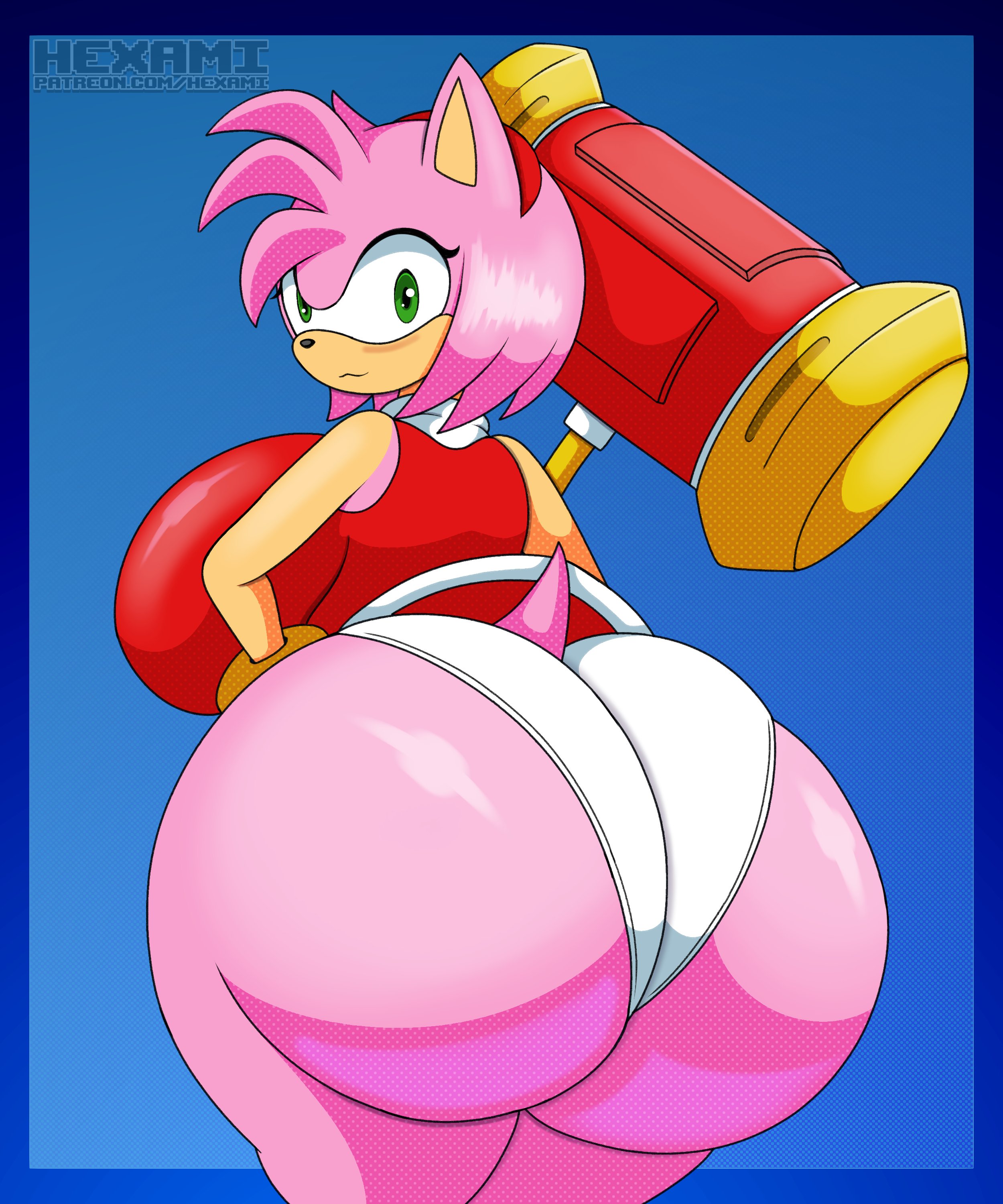 1girls, amy rose, anthro, ass, big ass, big butt, bubble ass, bubble butt, female, furry, hedgehog, hexami, huge ass, huge butt, panties, sega, solo, sonic (series), sonic the hedgehog (series), upskirt, white panties