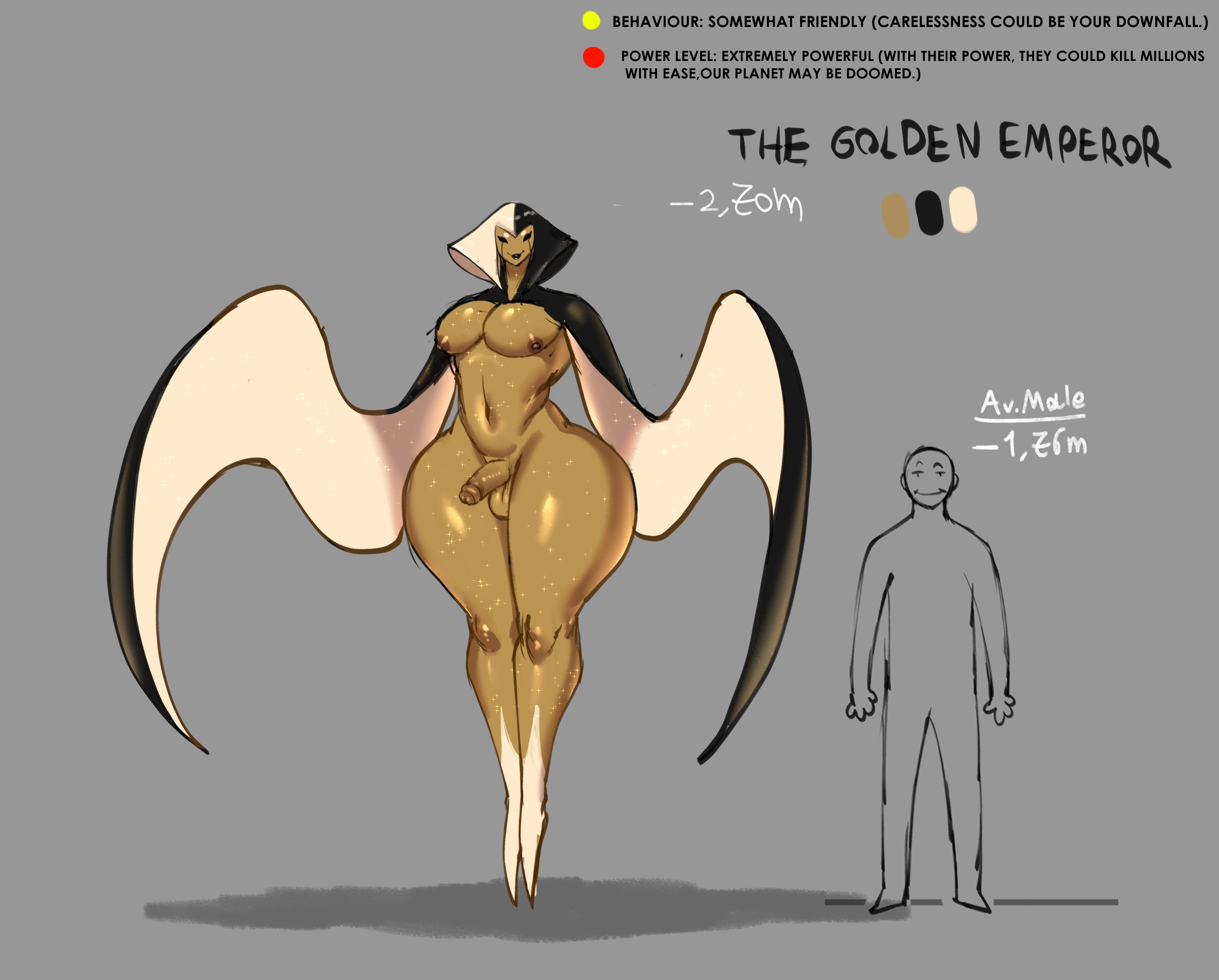 1boy, character sheet, child bearing hips, dark skin, dark-skinned femboy, dark-skinned male, dark-skinned sissy, dark-skinned twink, femboy, humanoid, humanoid feet, humanoid hands, larger femboy, male, male only, model sheet, monster, monster boy, non-human, old art, original, original character, pecs, reference sheet, solo, the golden emperor (zeblackballd), ze blackball.d, zeblackballd (artist)