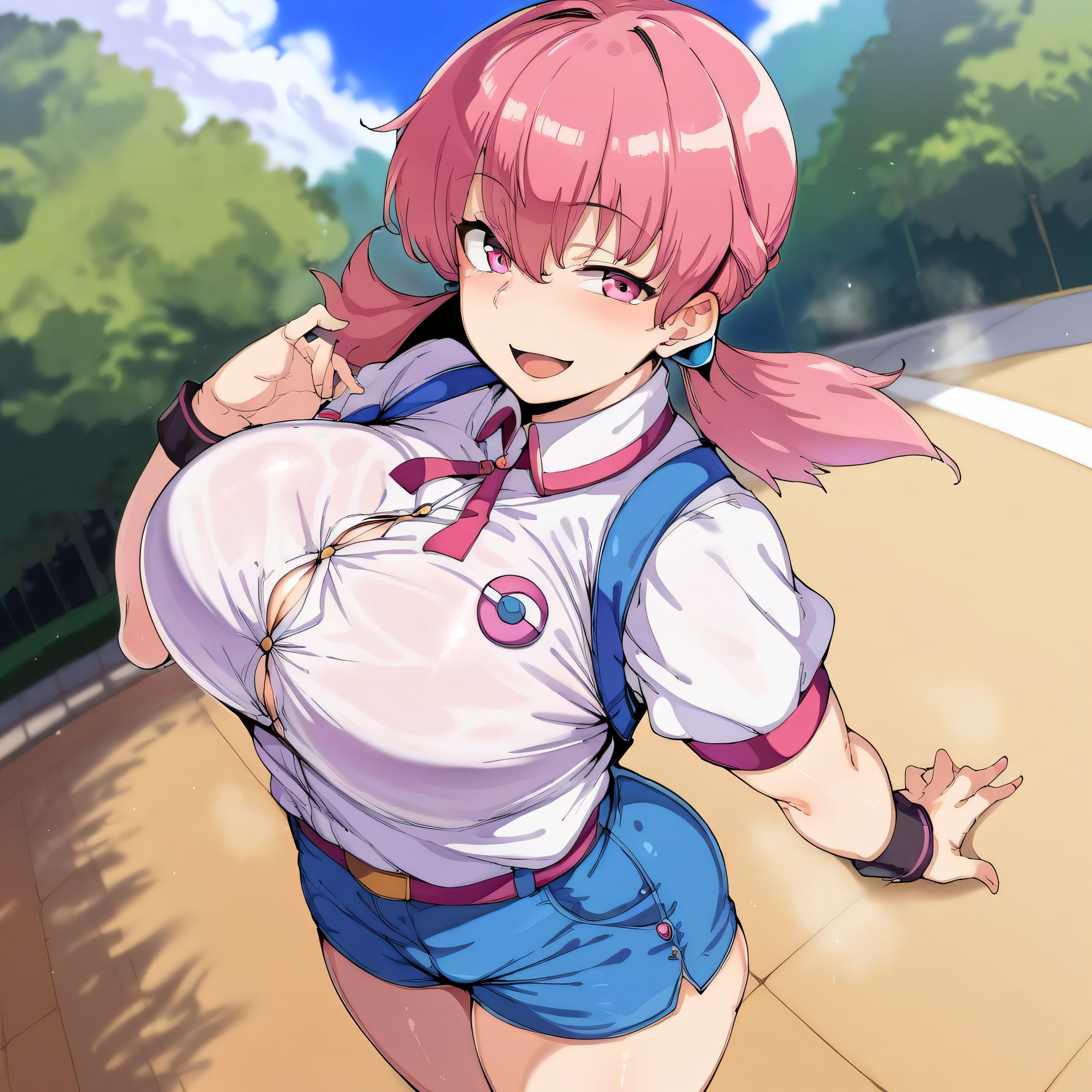 1girls, ai generated, alternate breast size, barely contained, barely contained breasts, barely fits, big breasts, breasts, breasts too big, bursting breasts, busty, button down shirt, button gap, button up shirt, buttons, castle12, curvaceous, curvy, curvy body, curvy female, curvy figure, female, huge breasts, imminent wardrobe malfunction, large breasts, nipples, pokemon, strained buttons, straining buttons, straining clothing, sweat, sweating, sweaty, sweaty body, sweaty breasts, thick thighs, thighs, tight clothes, tight clothing, tight fit, too tight, undersized clothes, undersized clothing, whitney (pokemon)