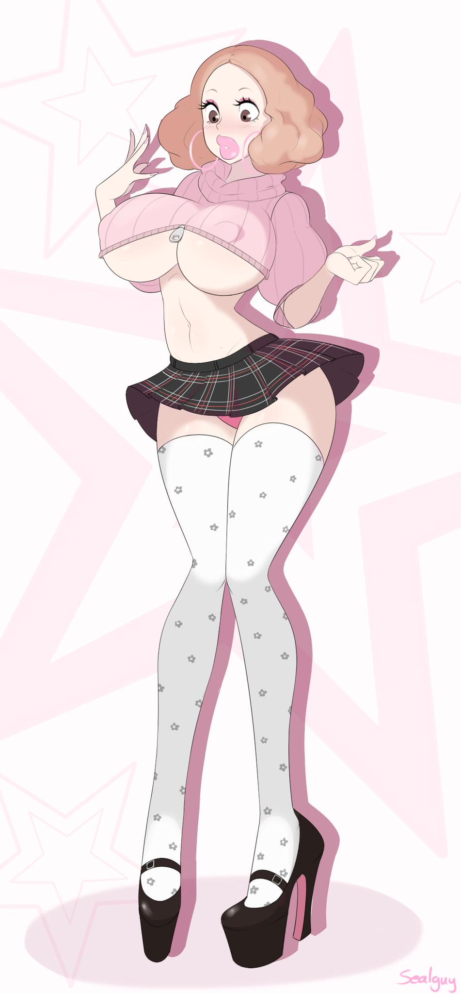 1girls, atlus, bimbo, bimbofication, breasts, erect nipples, female, female only, haru okumura, high heels, large breasts, nipples, no bra, panties, persona, persona 5, sealguy, sega, stockings, thick lips, underboob, upskirt