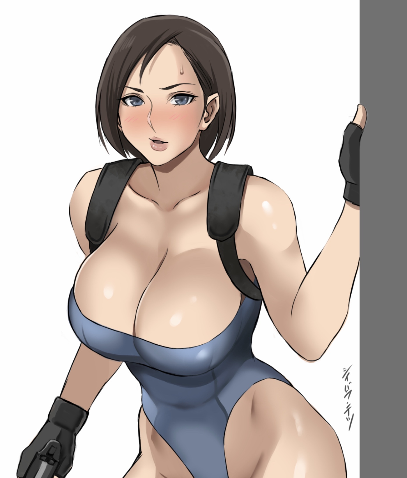 1girls, big breasts, breasts, cleavage, female, female only, jill valentine, jill valentine (julia voth), large breasts, leotard, looking at viewer, resident evil, resident evil 3, shibusun, solo