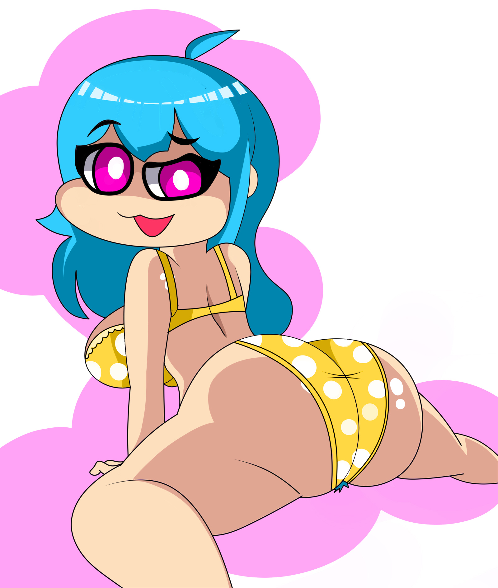 ass, bikini, blue hair, breasts, bubble ass, bubble butt, fangirl, female, friday night funkin, friday night funkin mod, indigopencil, original sky (friday night funkin), pink eyes, pose, posing, sky (friday night funkin), skyverse, solo female