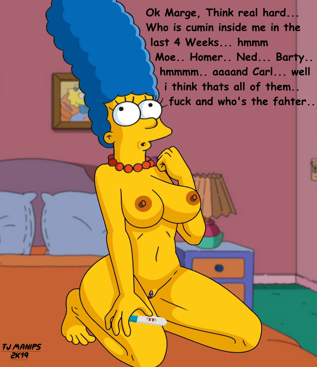 big_breasts caption english_text fjm impregnation kneeling marge_simpson solo tagme the_simpsons