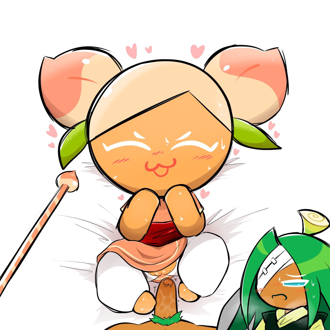 1boy, 1girls, artist request, cock, cookie run, cookie run ovenbreak, dick, female, leek cookie, male, peach cookie, penis, tagme