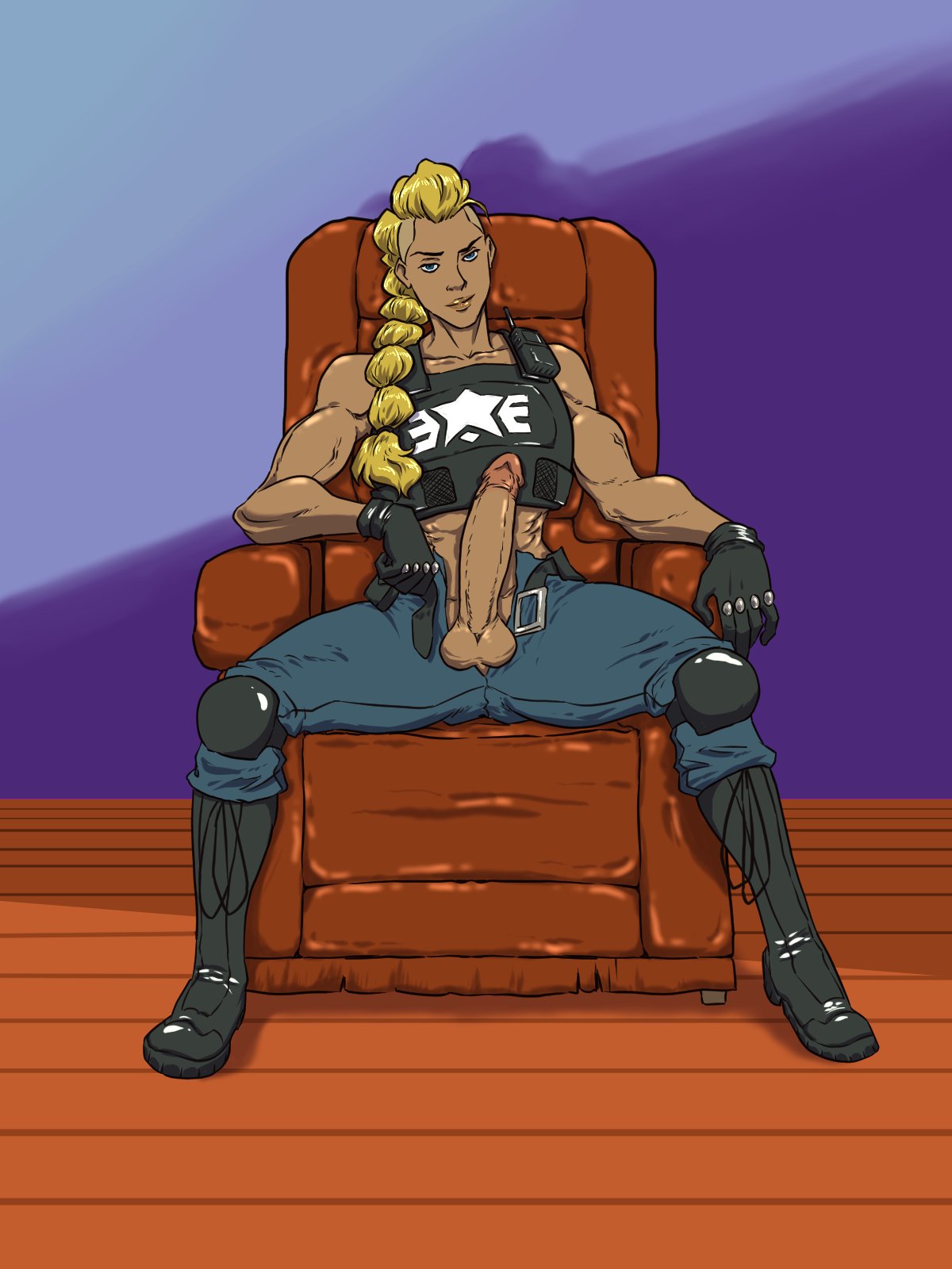 1futa balls big_penis blonde_hair breasts clothed clothing dark-skinned_futanari dark_skin erect_penis erection estel_aguirre futa_only futanari human long_hair mostly_clothed penis pervyviper sega sitting solo spread_legs streets_of_rage streets_of_rage_4 testicles