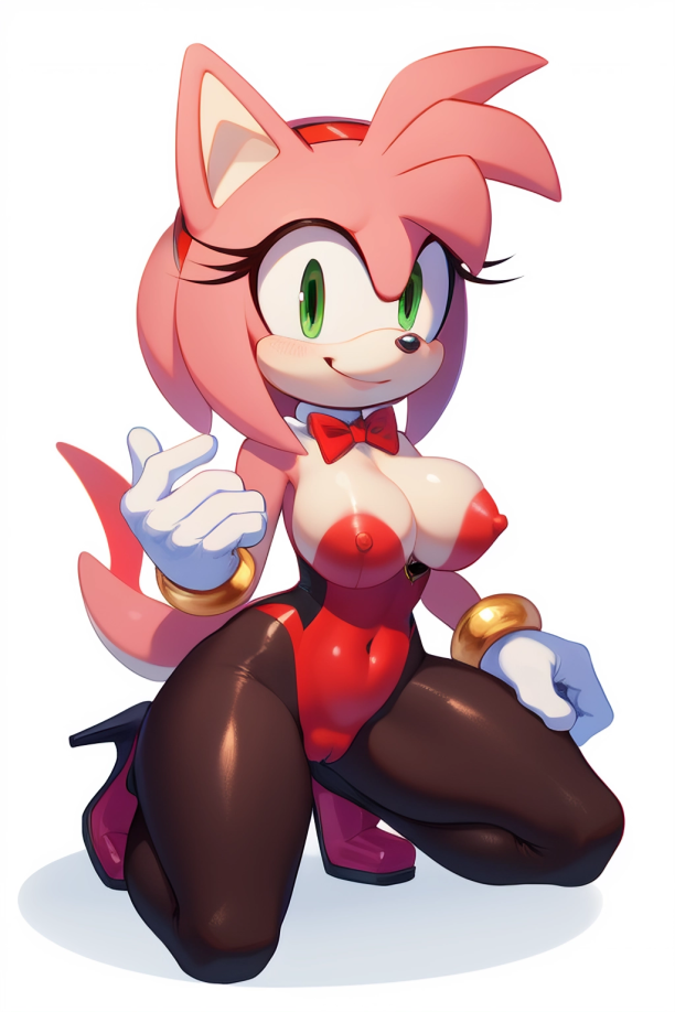 5_fingers ai_generated amy_rose anthropomorphic black_pantyhose breasts bunnysuit curvy curvy_figure eyelashes female female_only gloves green_eyes hairband hedgehog hedgehog_humanoid kneeling looking_at_viewer pantyhose pink_fur pink_spines pixai red_bowtie red_hairband red_heels rings rings_on_wrists smile smiling smiling_at_viewer solo sonic_(series) sonic_the_hedgehog_(series) spines thick_thighs white_gloves