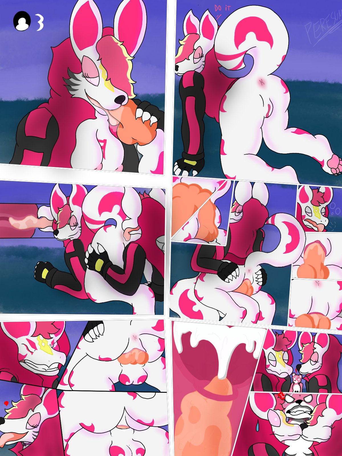 anilingus, anthro, anthro on anthro, breasts, catalyst (fortnite), cuddle team leader, drift (fortnite), female, fortnite, furry, nude, peresum, pink hair, red hair, sex, tagme
