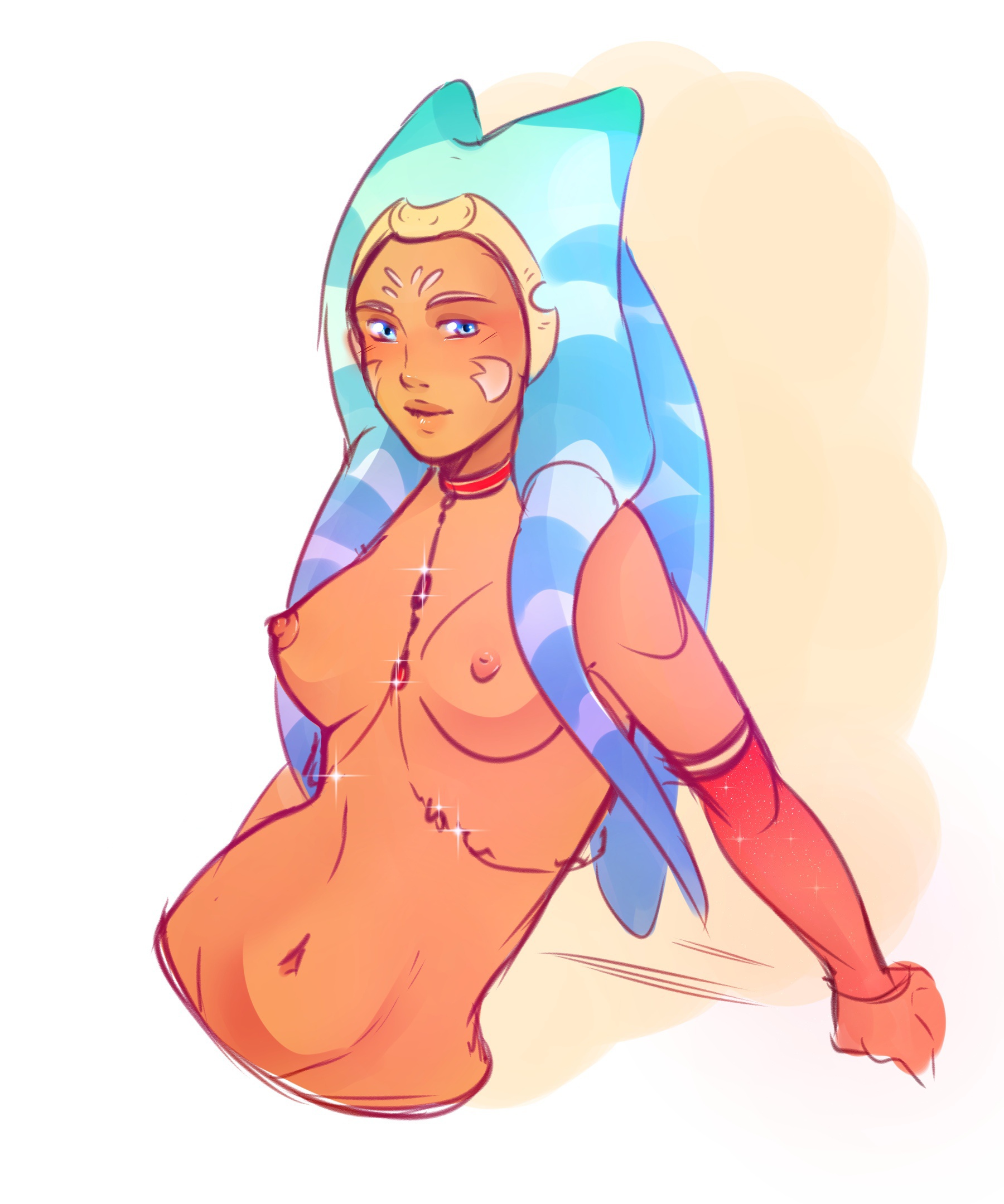 1girls, ahsoka tano, alien, alien girl, breasts, clone wars, collar, female, orange skin, sex slave, slave, slave clothes, slave outfit, star wars, tagme, togruta