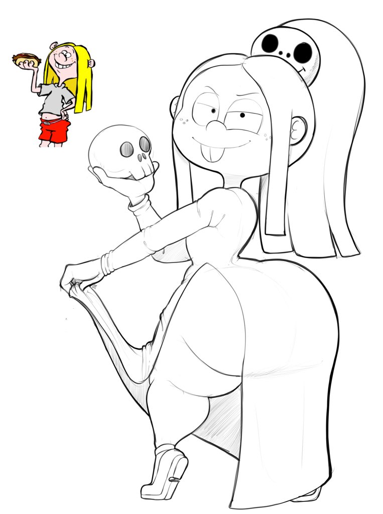 1girls big_ass blackwhiplash cartoon_network ed_edd_n_eddy female freckles kanker_sisters looking_at_viewer mary_mortis may_kanker monochrome original ponytail sketch skull tagme thick_thighs voluptuous wide_hips