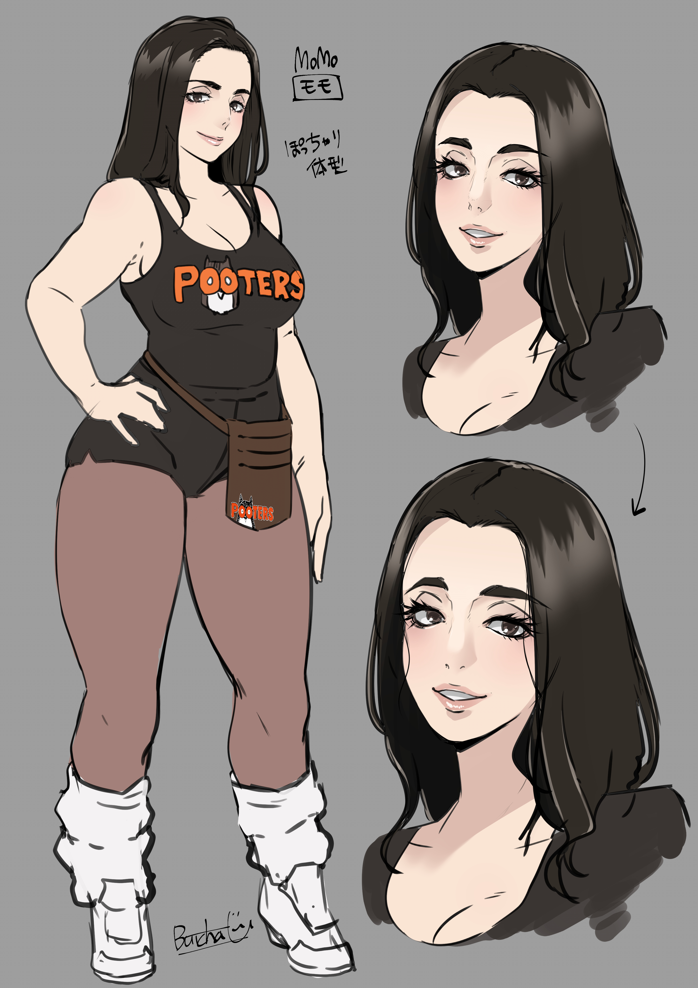 1girls, big breasts, breasts, bust, busty, butcha-u, chest, cleavage, curvaceous, curvy, curvy figure, cute, cute face, digital drawing (artwork), digital media (artwork), eyebrows, eyelashes, eyes, female, female focus, female only, hair, hips, hooters, hooters (parody), hooters uniform, hourglass figure, huge breasts, human, large breasts, legs, light skin, light-skinned female, lips, pooters, slim, slim waist, thick, thick legs, thick thighs, thighs, top heavy, uniform, upper body, voluptuous, voluptuous female, waist, wide hips