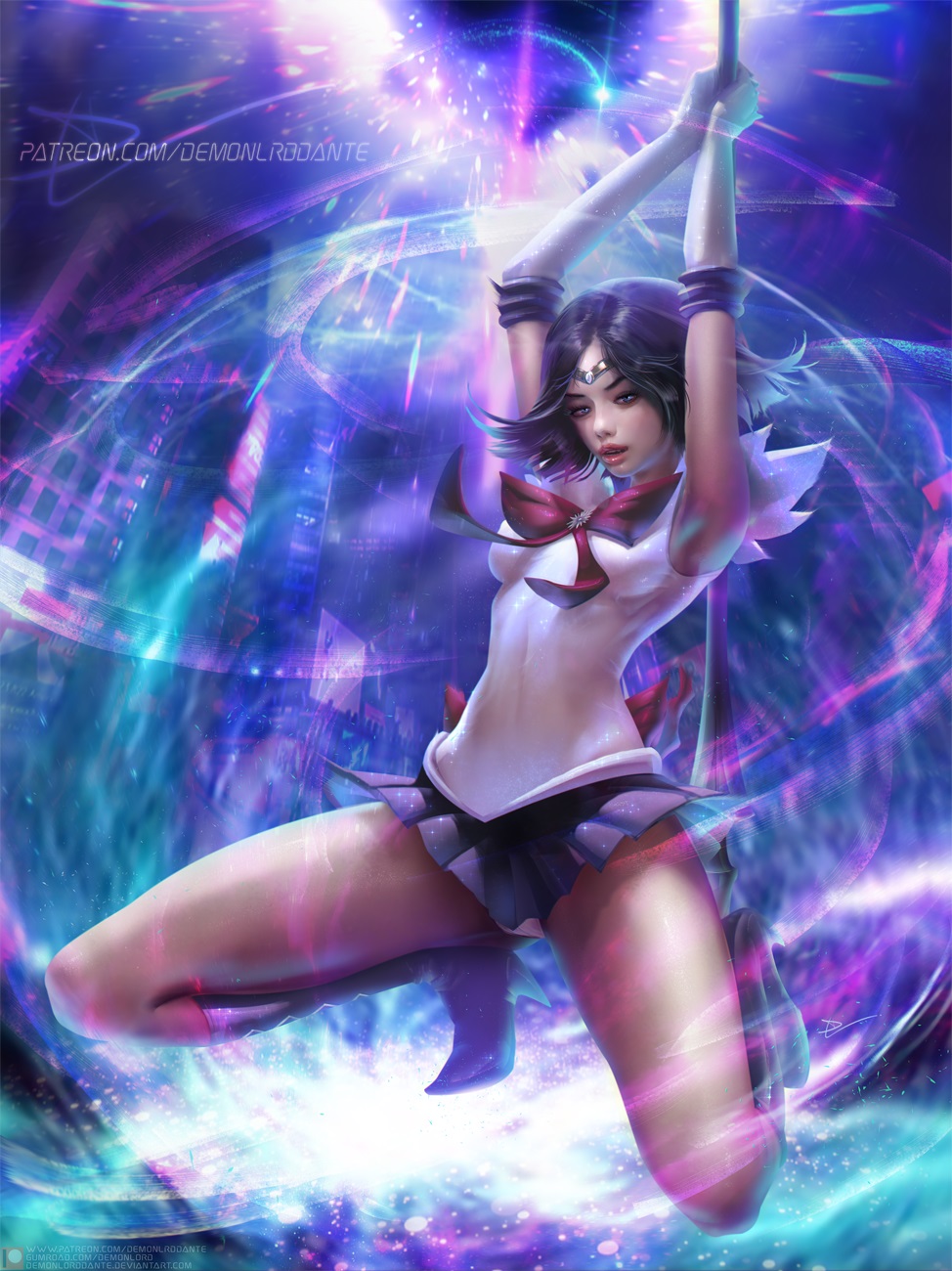 1girls, armpits, bishoujo senshi sailor moon, black hair, boots, breasts, clothing, dark hair, demonlorddante, female, gloves, hotaru tomoe, light skin, open mouth, panties, purple eyes, purple hair, realistic, sailor saturn, short hair, skirt, small breasts, solo, spread legs, straight hair, thighs, white skin