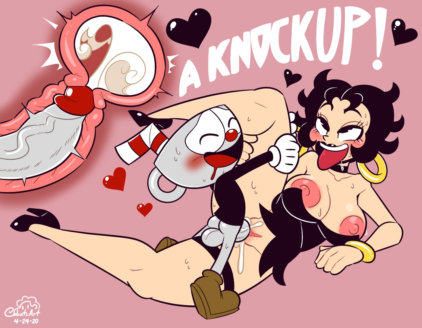 1boy, 1girls, anthro, anthro penetrating human, betty boop, breasts, cobatsart, cum, cum in pussy, cum in uterus, cum inside, cuphead, cuphead (game), duo, female, flapper, footwear, handwear, high heels, human, impregnation, large areolae, legwear, male, neckwear, pale skin, penile penetration, penis, pussy, sex, size difference, smaller male, text, vaginal, vaginal penetration, wristwear, x-ray