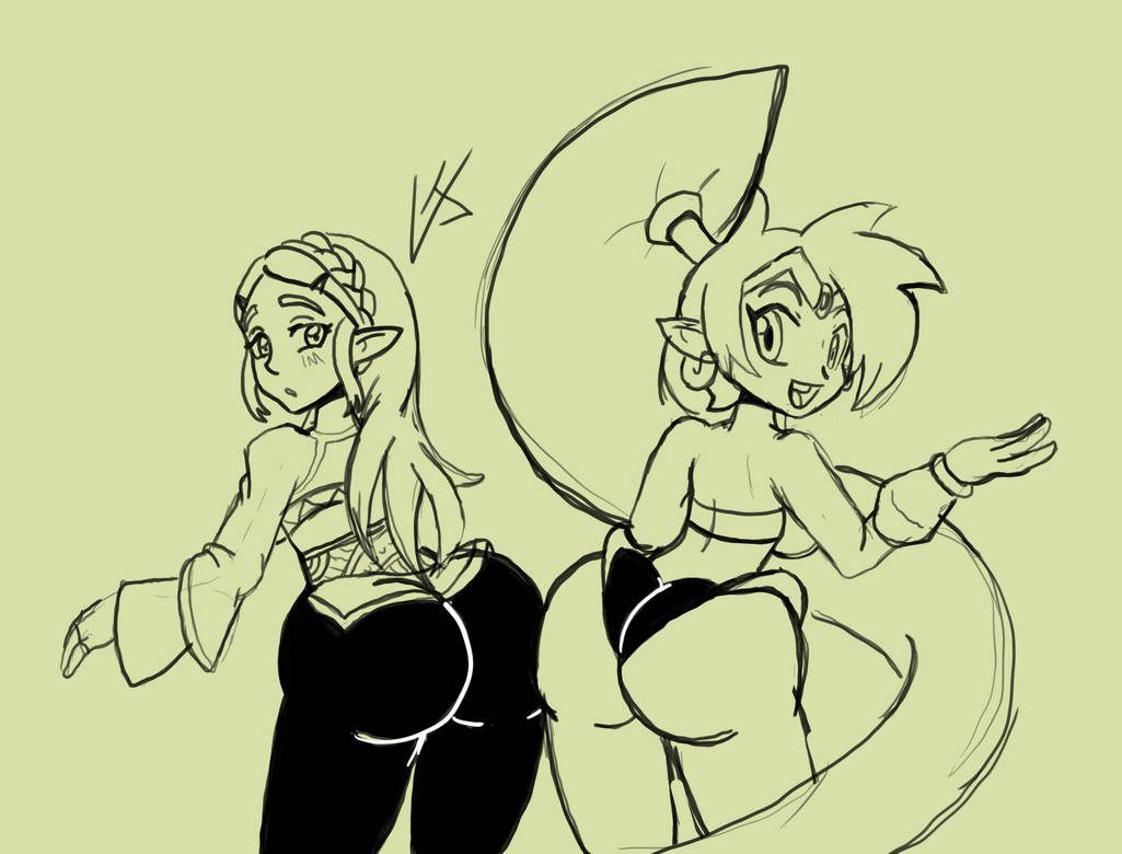 2girls, ass, ass focus, ass to ass, ass-to-ass, big ass, big butt, breath of the wild, bubble ass, bubble butt, female, female only, huge ass, multiple females, multiple girls, nintendo, princess zelda, roga14, seductive, shantae, shantae (character), smelly ass, the legend of zelda, wide hips, zelda (breath of the wild)