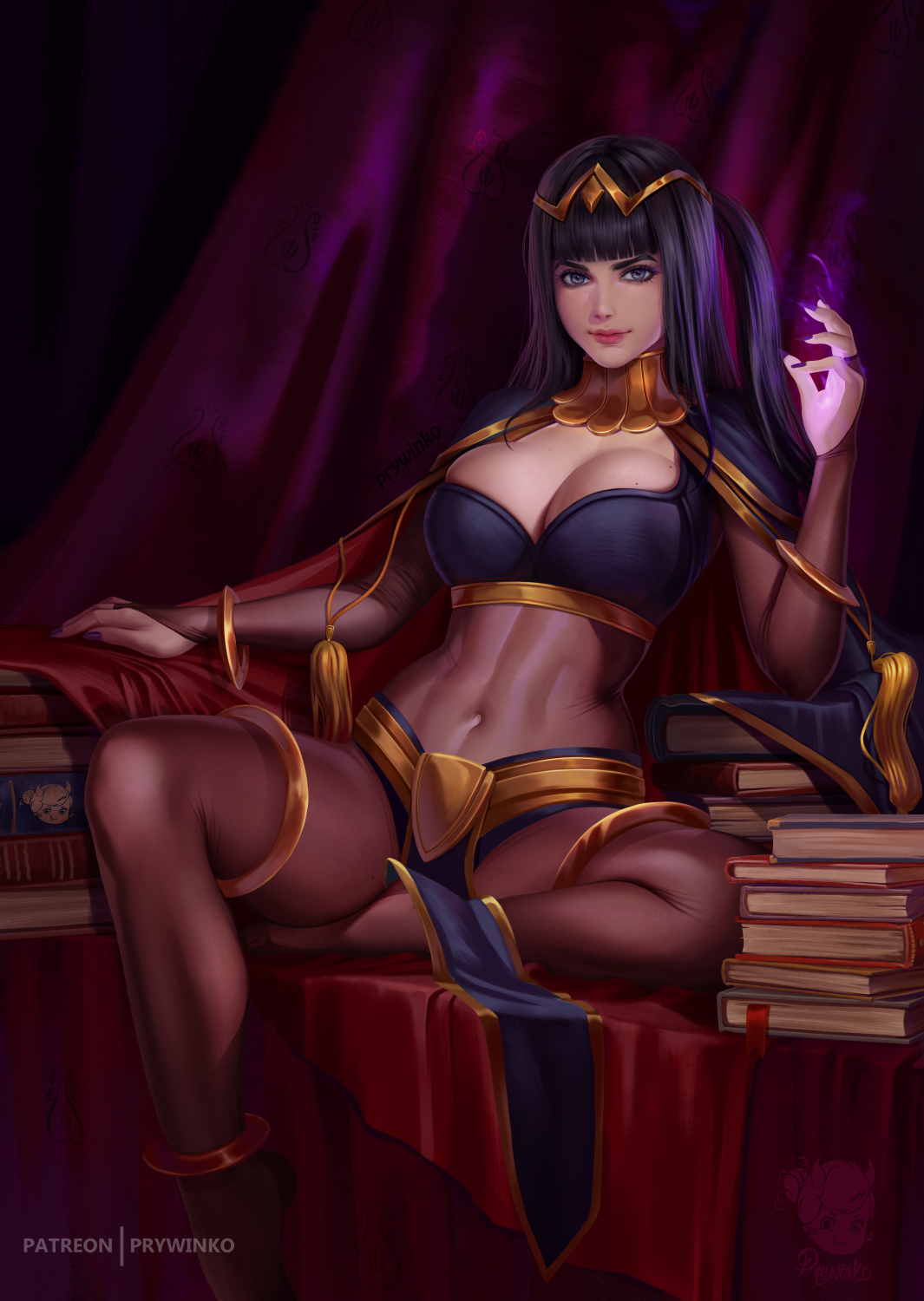 big breasts, blunt bangs, bodystocking, breasts, bridal gauntlets, female, female only, fire emblem, fire emblem awakening, nintendo, prywinko, solo, solo female, solo focus, tharja (fire emblem)