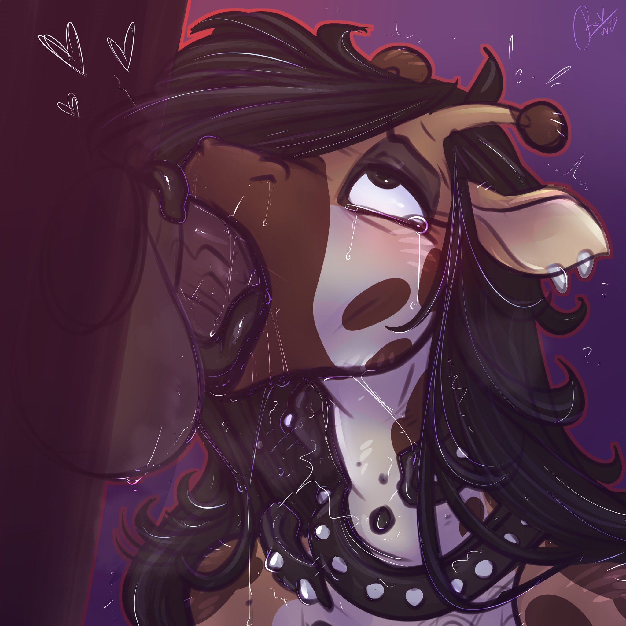 1boy, 1girls, anthro, becky (dimwitdog), big penis, blowjob, brown hair, choker snapping, deepthroat, dimwitdog, duo, ear piercing, earrings, faceless male, fellatio, female, female focus, furry, genitals, giraffe, goth, half-closed eyes, horsecock, huge cock, large penis, long hair, long neck, looking up, male, oral, oral penetration, original, original character, penetration, penis, penis in mouth, sex, snap my choker, solo focus, spiked collar, straight, throat bulge, tongue, tongue out, tongue out blowjob, tonguejob