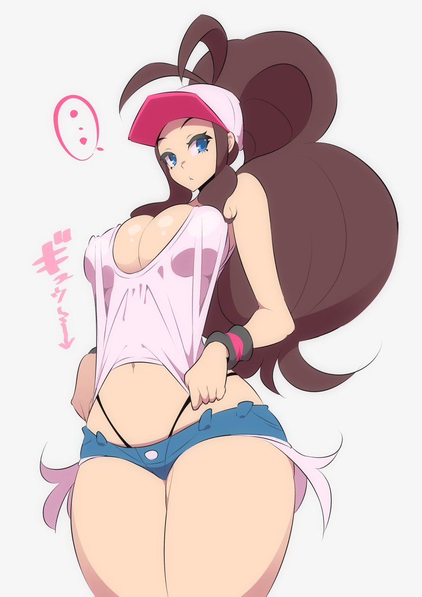 1girls aged_up alternate_breast_size ass belly big_ass big_breasts big_butt blue_eyes breasts brown_hair butt cleavage clothed cowboy_shot denim_shorts eye_contact female female_only half-closed_eyes hat hilda_(pokemon) hips huge_ass huge_breasts huge_butt human large_ass large_breasts large_butt long_hair looking_at_viewer midriff nac000 navel nintendo pokemon pokemon_bw ponytail pulled_by_self shiny_clothes shiny_skin shirt_tug shorts sidelocks simple_background skimpy_clothes solo solo_female standing sweatband tank_top thick thick_ass thick_thighs thighs thong tight_clothing tight_shorts very_long_hair wide_hips