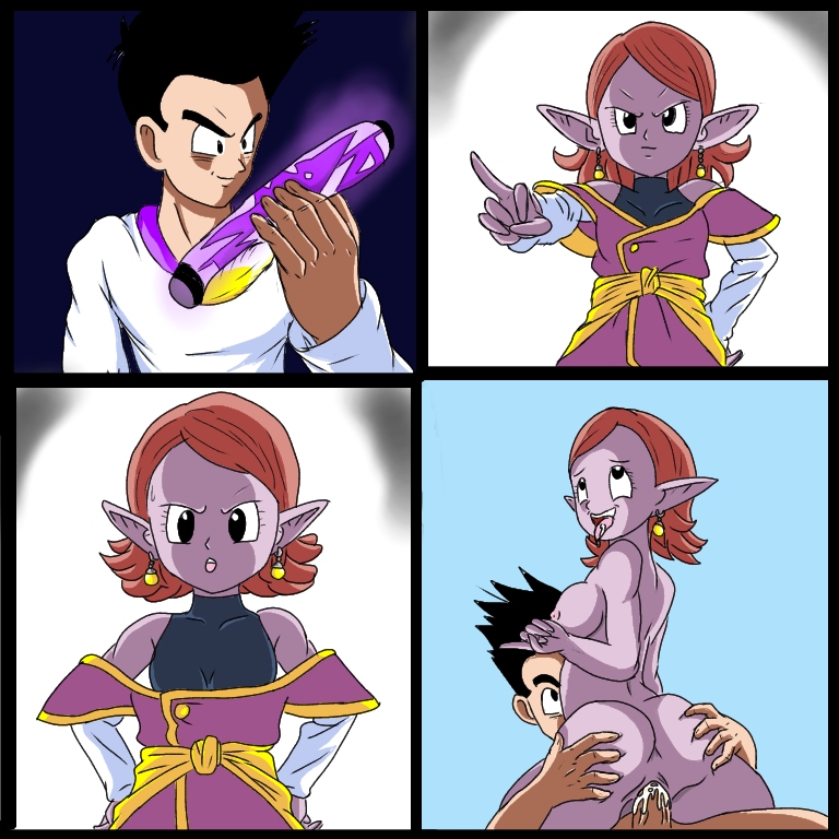 1girls ass chronoa core_person doggy_style dragon_ball dragon_ball_xenoverse dragonballfan female front_view goddess humanoid male multiple_positions multiple_views pink_skin pointy_ears sex shorts son_goten straight