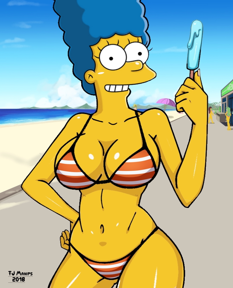 beach big_breasts bikini fjm ice marge_simpson posing solo tagme the_simpsons