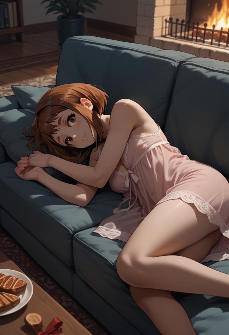 ai generated, blush, female, lingerie, looking at viewer, midcafe (artist), my hero academia, ochako uraraka