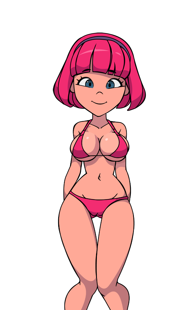 adonis_belt alpha_channel ass_visible_through_thighs bangs bikini blue_eyes bra camp_pinewood camp_pinewood_remix collarbone eyebrows eyebrows_visible_through_hair eyelashes for_sticker_use game_cg hairband large_breasts lazytown navel panties pink_bikini pink_bra pink_hair pink_panties png short_hair small_waist smiling stephanie_meanswell sticker_template strap_gap thigh_gap transparent_background transparent_png vaultman wide_hips