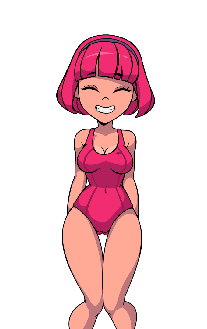 alpha_channel ass ass_visible_through_thighs bangs blue_eyes bob_cut breasts camp_pinewood camp_pinewood_remix cg cleavage eyebrows eyebrows_visible_through_hair eyelashes for_sticker_use game_cg hairband large_breasts lazytown navel one-piece_swimsuit open_mouth pink_hair pink_one-piece_swimsuit png short_hair small_waist smile stephanie_meanswell sticker_template swimsuit teeth thighs transparent_background transparent_png wide_hips