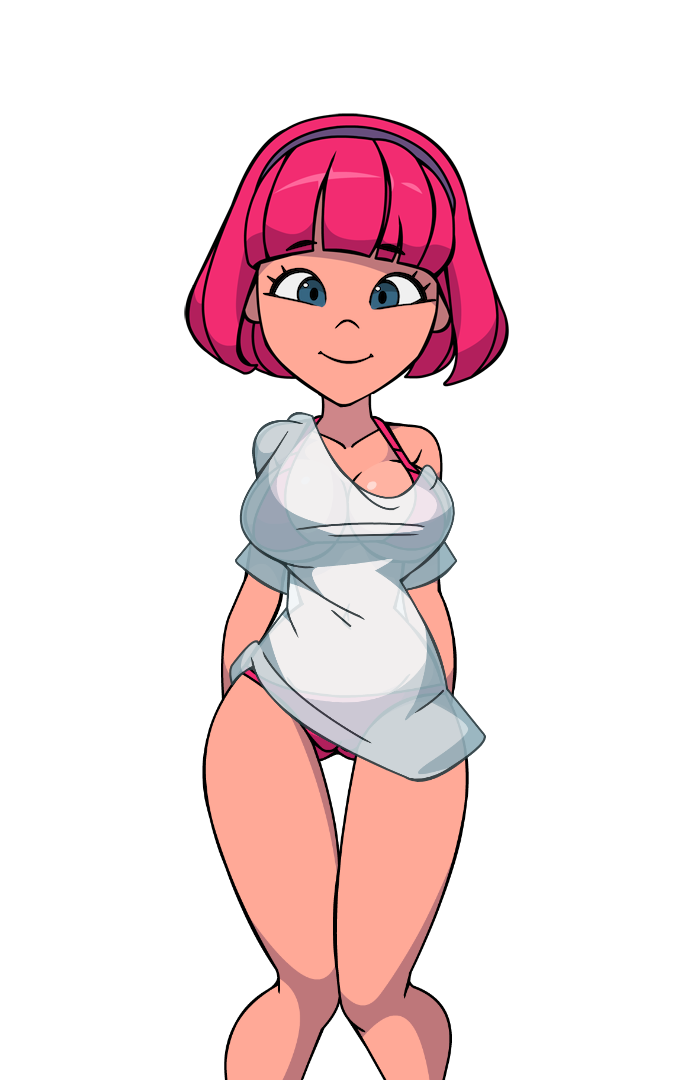 adonis_belt alpha_channel ass_visible_through_thighs bangs bikini blue_eyes bra camp_pinewood camp_pinewood_remix collarbone eyebrows eyebrows_visible_through_hair eyelashes for_sticker_use game_cg hairband large_breasts lazytown navel panties pink_bikini pink_bra pink_hair pink_panties png see-through_clothing short_hair small_waist smiling stephanie_meanswell sticker_template strap_gap thigh_gap transparent_background transparent_png vaultman white_shirt wide_hips