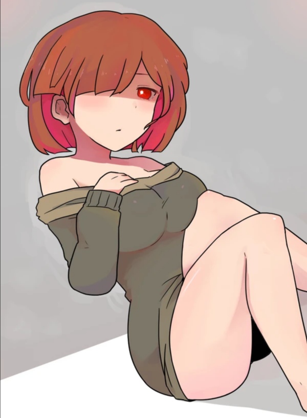 bete_noire betty_noire breasts brown_hair glitchtale hasso_(artist) legs red_eyes red_hair short_hair