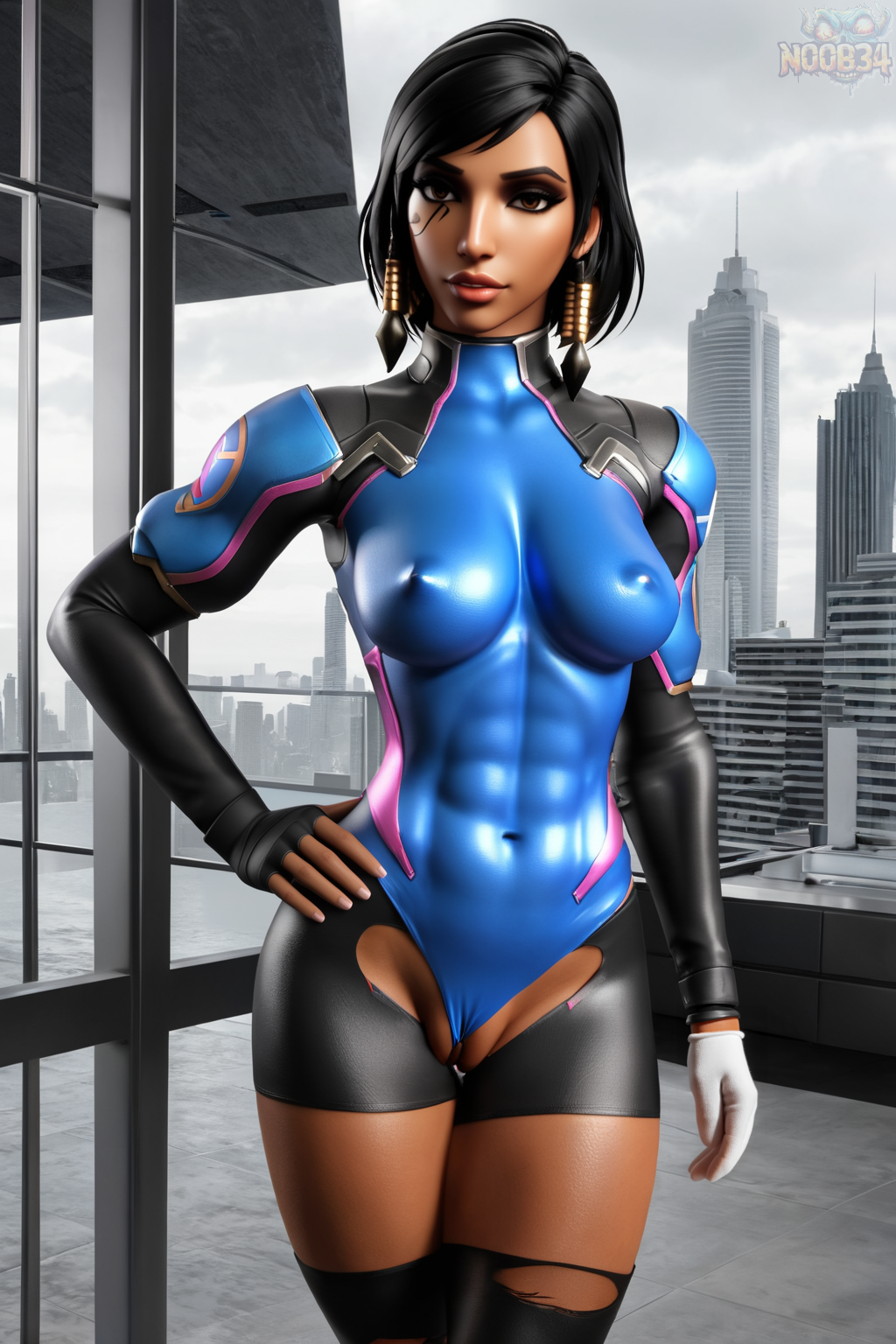 ai_generated fareeha_amari leather noob34 overwatch overwatch_2 pharah pinup pussy_lips solo_female wedgie