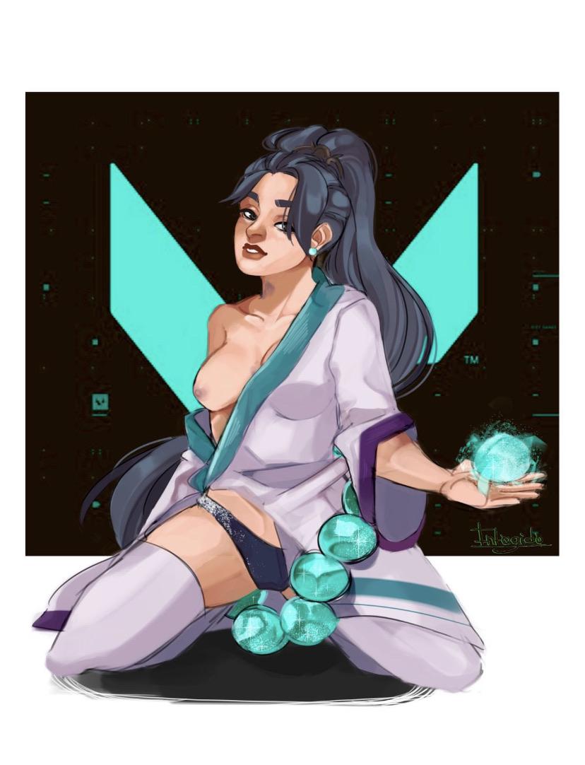 2d, breasts, female, ling ying wei, looking at viewer, orb, riot games, sage (valorant), valorant, video game character
