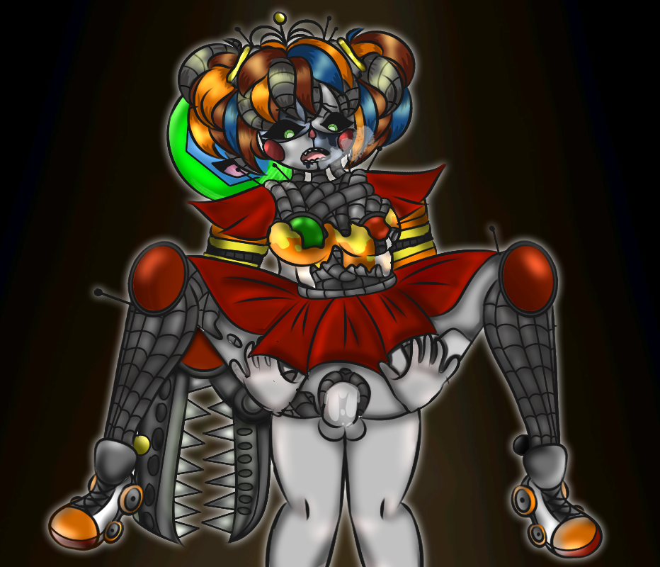 1boy baby_(fnafsl) ballhexagonball circus_baby circus_baby_(fnaf) claw_hands female five_nights_at_freddy's green_eyes multicolored_hair orange_hair original_character penetration red_skirt roller_skates scrap_baby scrap_baby_(fnaf) straight white_skin