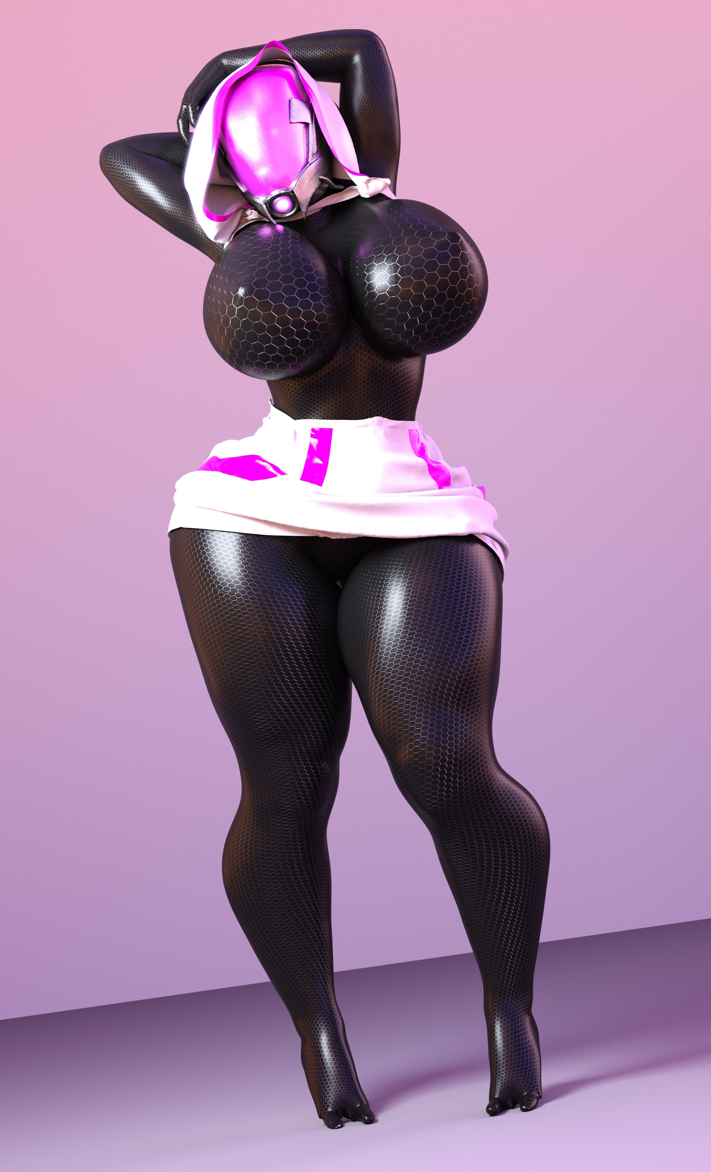 1girls, 3d, alien, alien girl, big breasts, bimbo, bodysuit, breasts, busty, cleavage, curvy, evolluisionist, eyelashes, female, female only, front view, glowing eyes, helmet, hood, hourglass figure, humanoid, looking at viewer, mass effect, original character, pose, posing, quarian, shadow, simple background, skirt, solo, spread legs, spreading, standing, thick thighs, video game, video games, voluptuous, wide hips