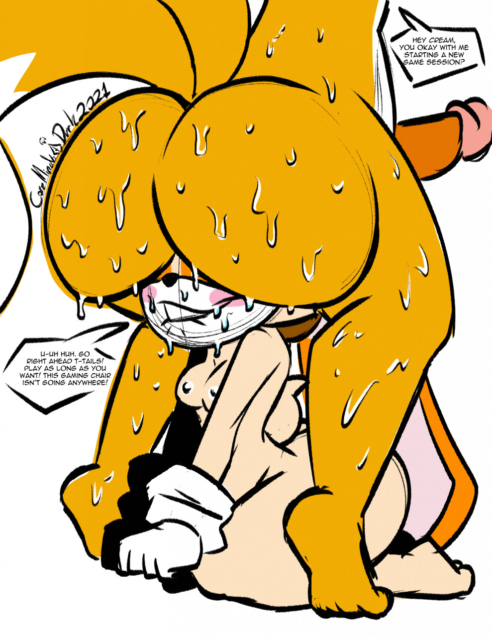 big_ass blush coremindsdark cream_the_rabbit dialogue erect_penis erection fat_ass feet female furry gloves kneeling male nude nude_female penis sega sitting_on_person sonic_(series) speech_bubble sweat sweaty sweaty_butt tails_the_fox