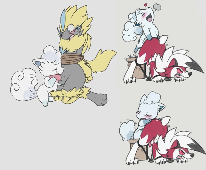 alolan_form alolan_vulpix ass_up blush bondage bondage bottomwear bottomwear_down bound clothed clothing fur generation_7_pokemon genitals group legendary_pokemon lkiws lycanroc male male/male midnight_lycanroc nintendo pants pants_down partially_clothed penis pokemon pokemon_(species) regional_form_(pokemon) size_difference white_body white_fur zeraora