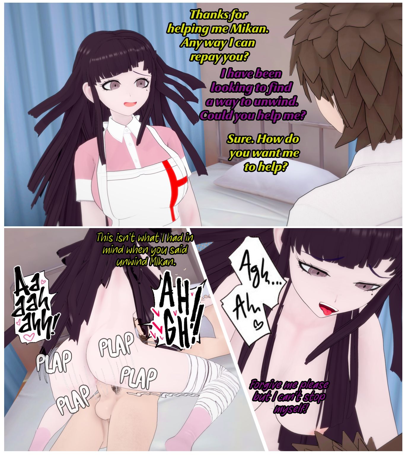 1boy, 1boy1girl, 1girls, 3d, cowgirl position, danganronpa, danganronpa 2: goodbye despair, female, hinata hajime, koikatsu, male, male/female, pyroafternite, sex, straight, straight sex, thighhighs, tsumiki mikan, vaginal penetration, vaginal sex