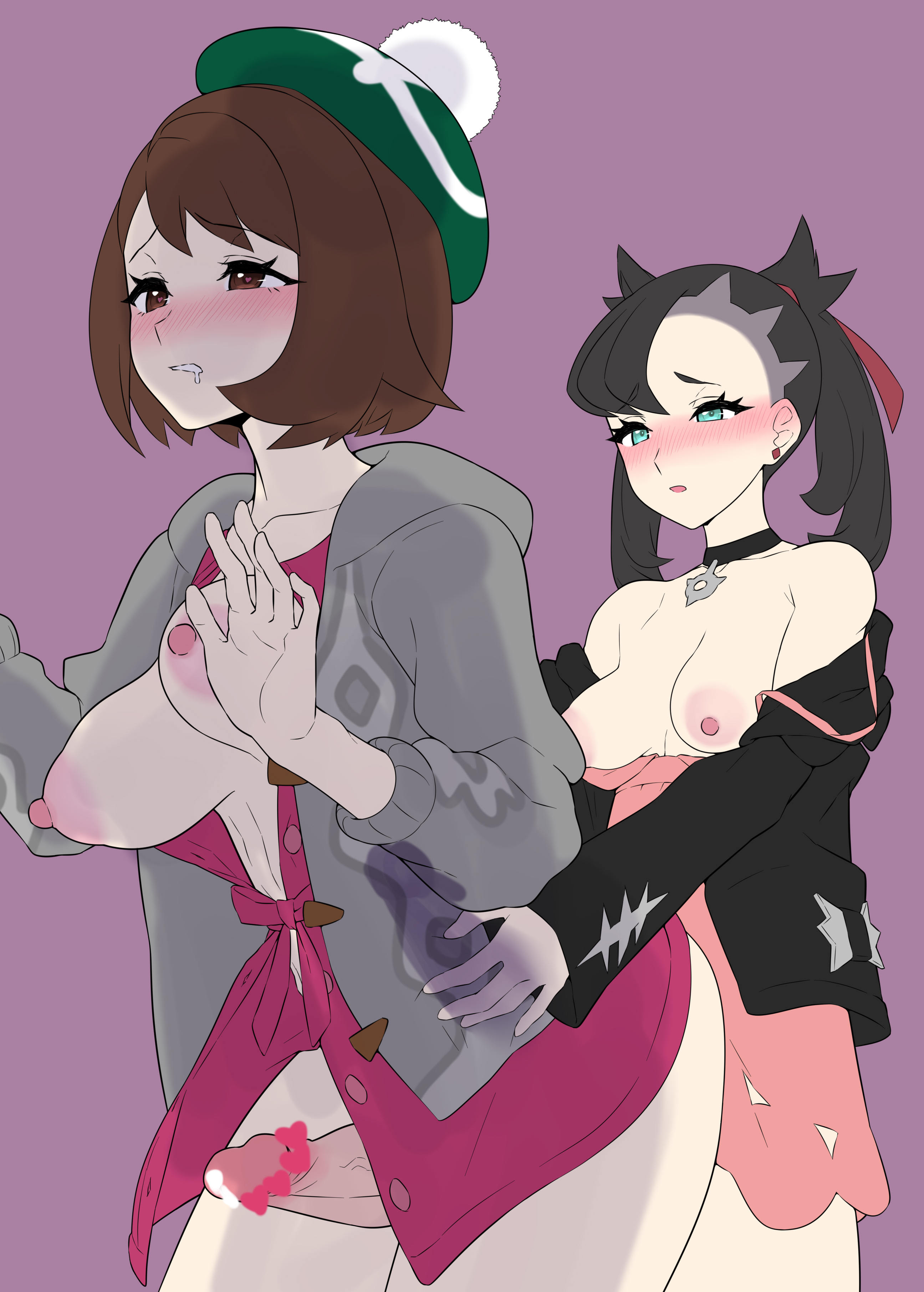 2futas, abs, alternate breast size, areolae, ass, big penis, bouncing breasts, breasts, censored, choker, clothes, dickgirl, erection, evuoaniramu, futa on futa, futanari, gloria (pokemon), half-closed eyes, heart censor, human, intersex, intersex only, long breasts, marnie (pokemon), mizuumi (bb), nintendo, nipples, penis, pokemon, pokemon ss, sex, sex from behind, thick thighs, veins, wide hips, x-ray