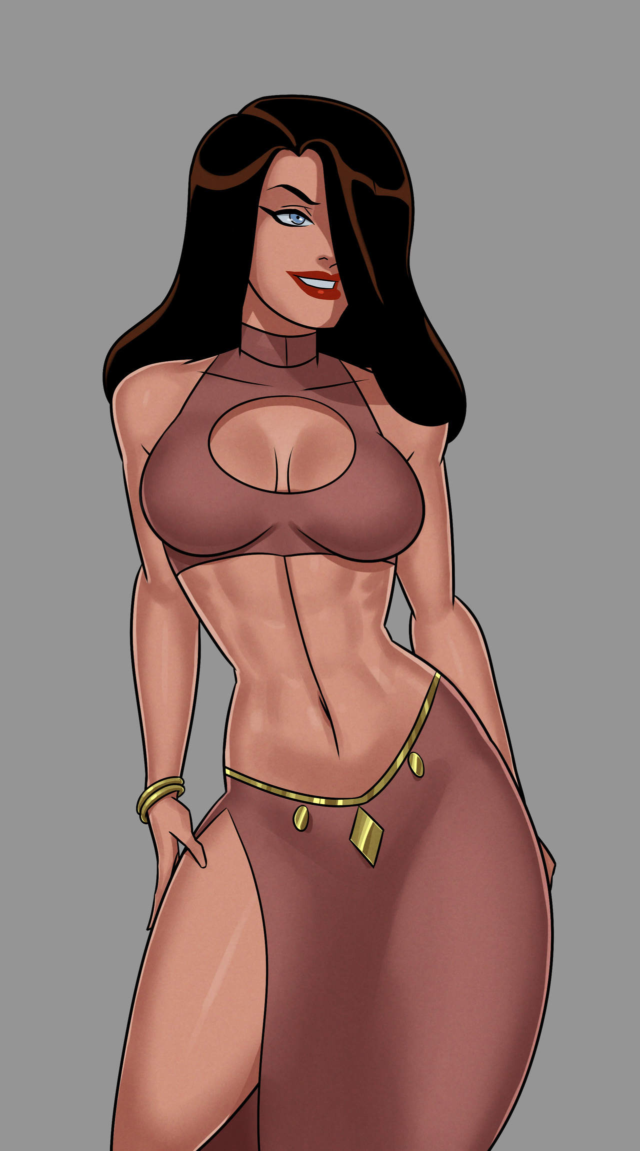 1girls, batman (series), batman: the animated series, black hair, cleavage, dc, dc comics, dcau, female, female focus, female only, long hair, long skirt, midriff, milf, mother, sci-fi, science fiction, scifi, solo, solo female, sunsetriders7, talia al ghul, talia al ghul (dcau)