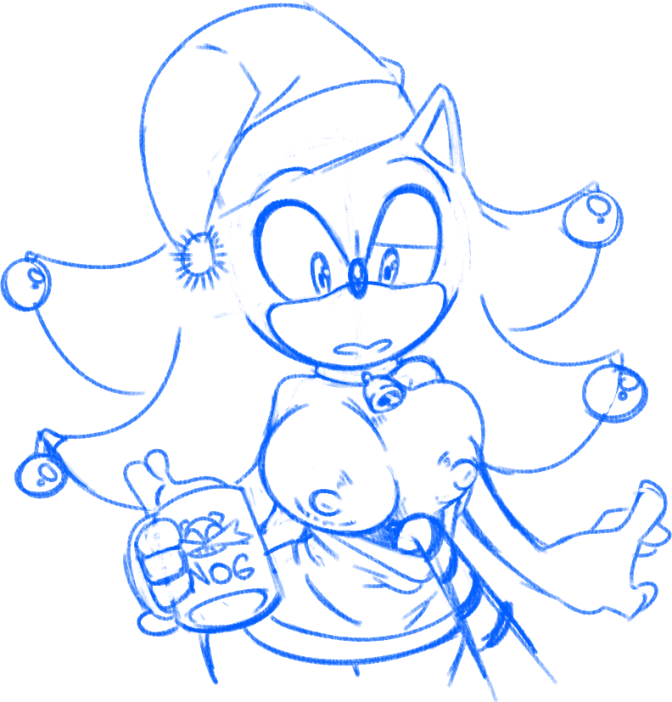 anthro bell bell_collar big_breasts blue_and_white breasts christmas clothing collar female genderswap hat headgear headwear holidays missphase mobian_(species) monochrome nipples rule_63 santa_hat sega solo sonic_(series) sonic_the_hedgehog sonic_the_hedgehog_(series) sonique_the_hedgehog