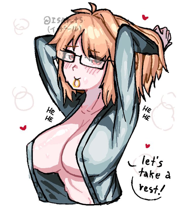 arcueid_brunestud background belaweb123 big blonde_hair blush body bra breast breasts dialogue english_text enormous eyes female focus glass glasses hair heavy huge large melty_blood no open_clothes open_shirt red shirt short sparkle sweat top tsukihime type-moon upper white_background