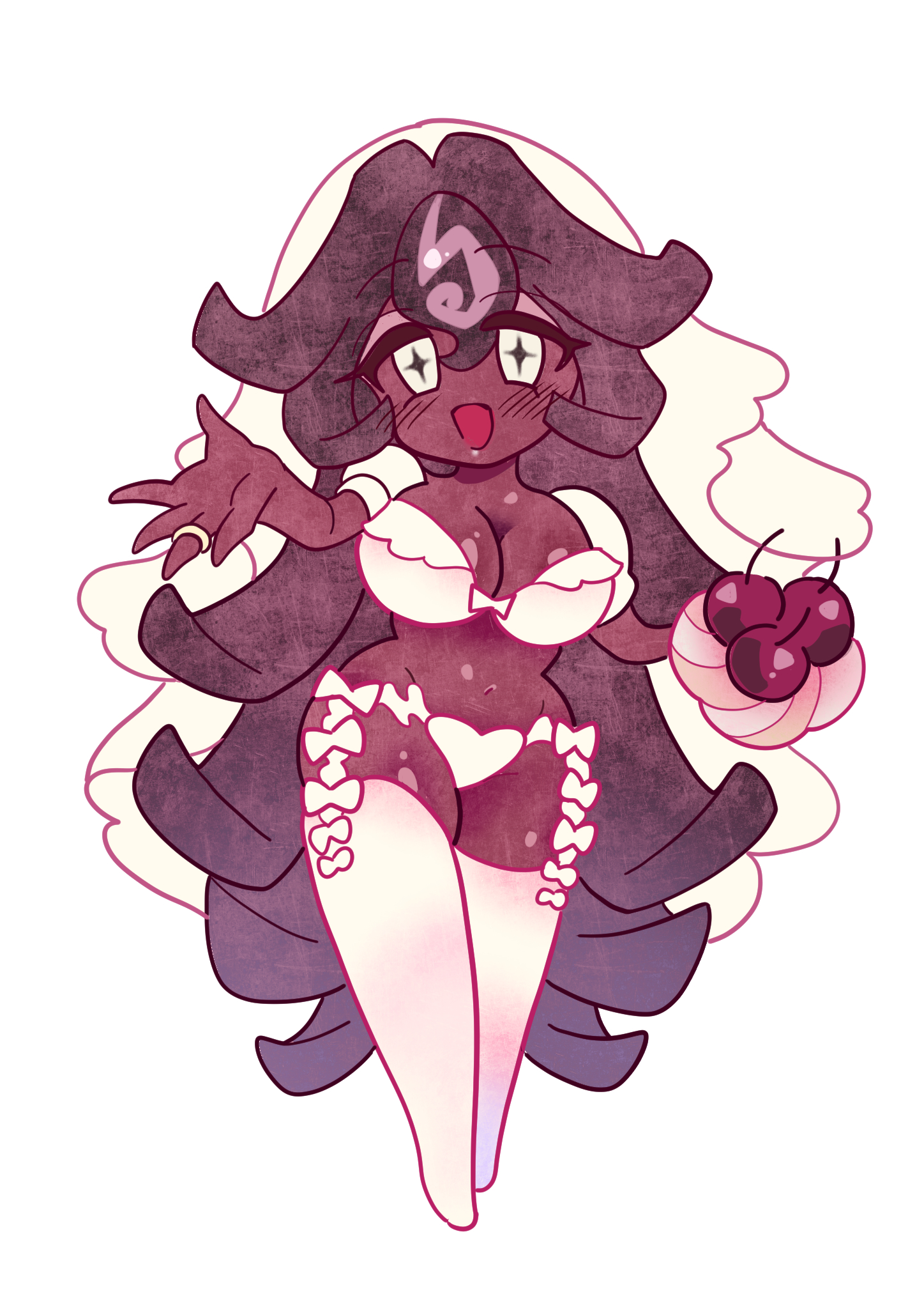 big breasts, black forest cookie, bra, breasts, brown hair, cookie run, cookie run kingdom, dark skin, dark-skinned female, female, kkakong88, kkakong88 (artist), lingerie, long hair, tagme, white bra, white leggings, white lingerie