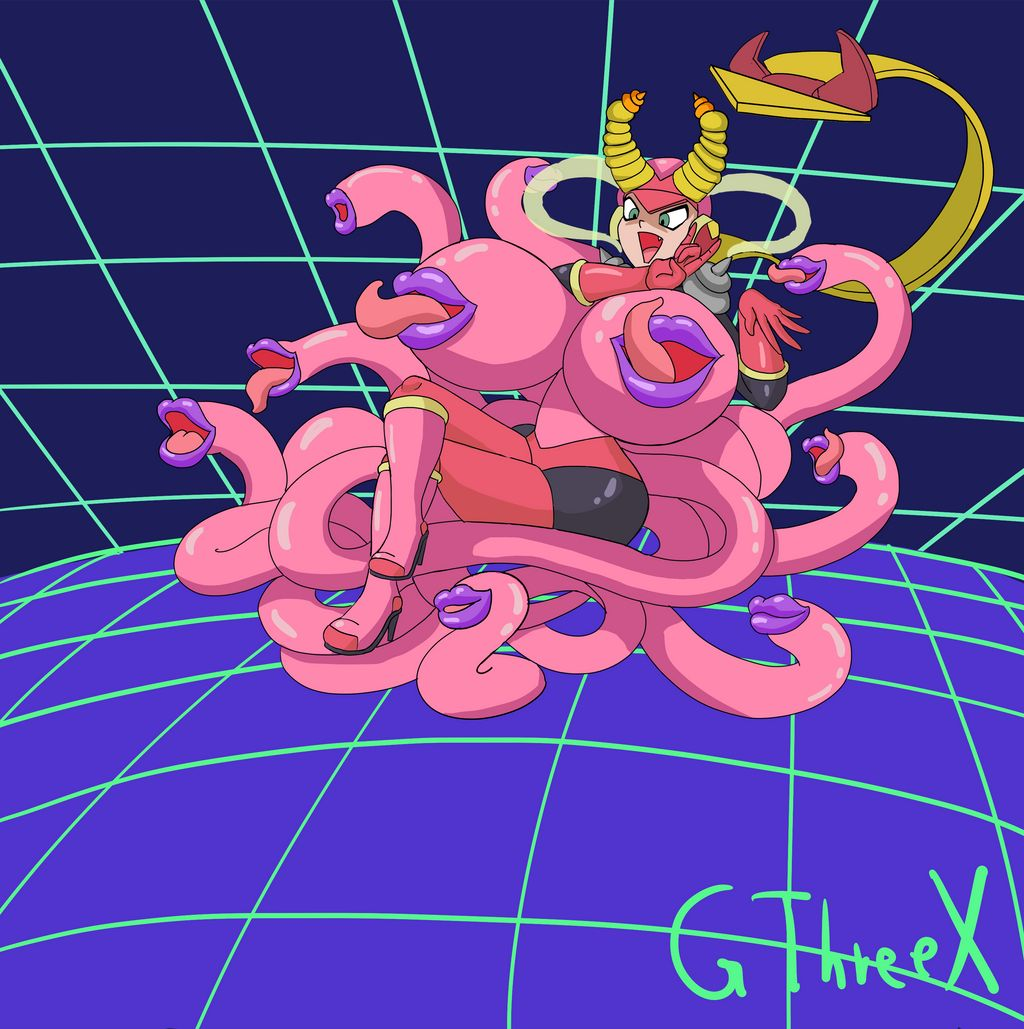 2020 corruption cyberspace demon_girl demon_horns demon_tail huge_breasts lipples mega_man mega_man_battle_network mouth_nipples nipple_mouth roll.exe succubus tentacle tentacle_mouth