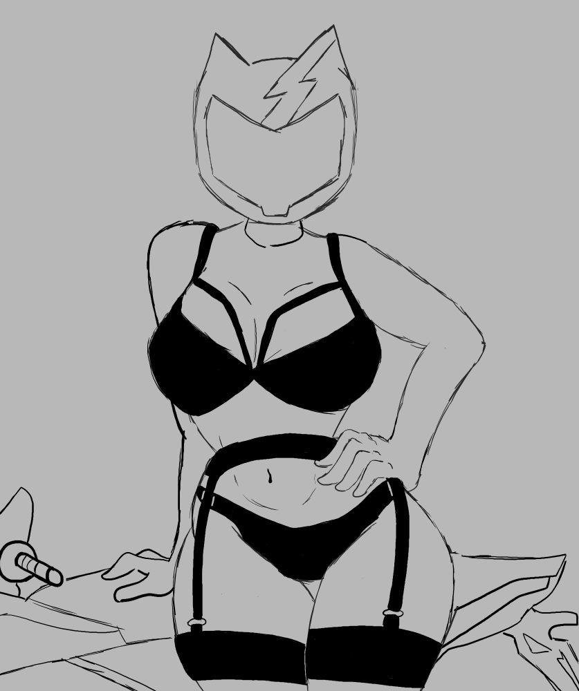 black_and_white cat_ears control_(fortnite) digital_drawing_(artwork) fortnite fortnite:_battle_royale hands_on_hips lingerie looking_at_viewer motorcycle motorcycle_helmet sketch stupidroach thick_thighs wip